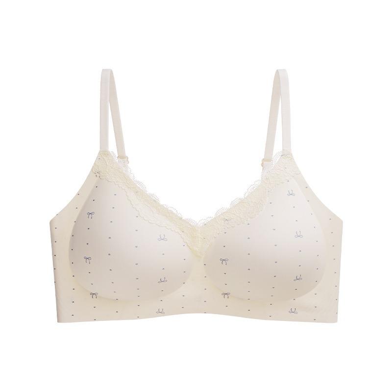Women Floral Print Soft Support No Underwire Push Up Thin Bra For Small Chest