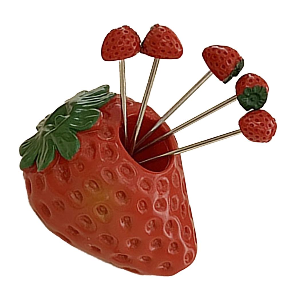 5Pcs Fruit Fork Set Cute Shape Multipurpose Stainless Steel Fruit Forks Food Pick Forks with Holder