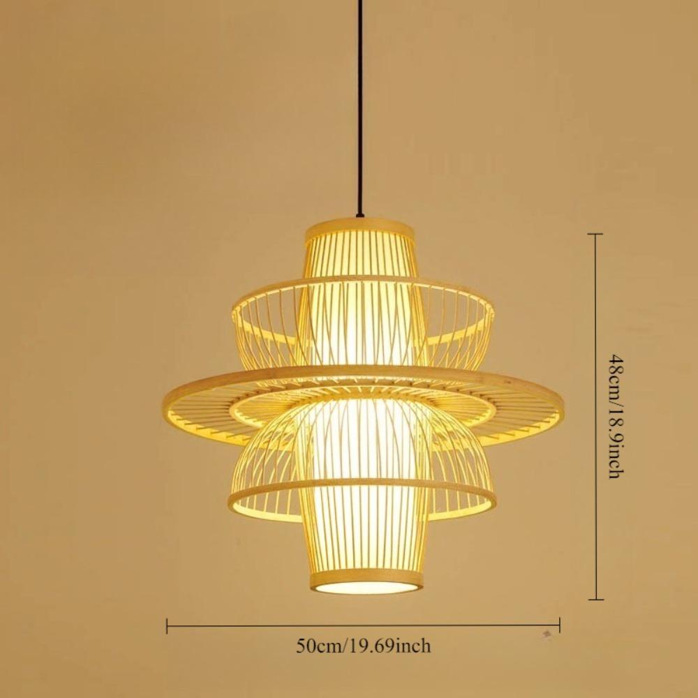 40/50CM E27 Base Handmade Bamboo Wooden Decor Chandelier Lights Pastoral Retro Pendant Lights for Restaurant Kitchen Bedroom Bar