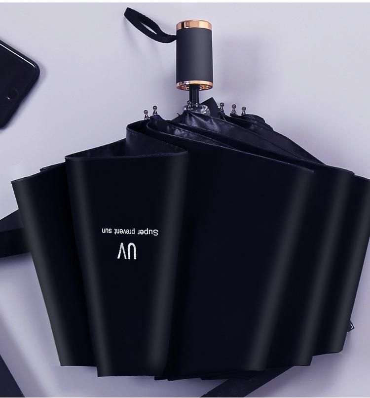 UV Protection Automatic Three-Fold Black Umbrella with Custom Logo for Men and Women