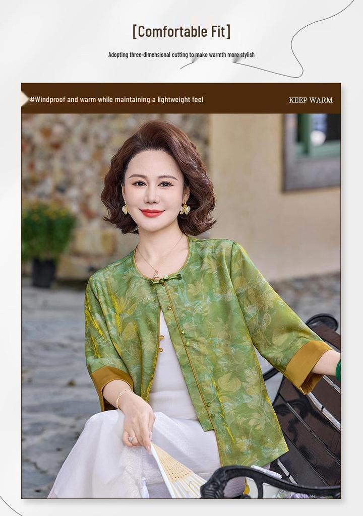 2026 Spring/Summer Chinese National Style Jacket for Middle-Aged & Elderly Women - Three-Quarter Sleeve