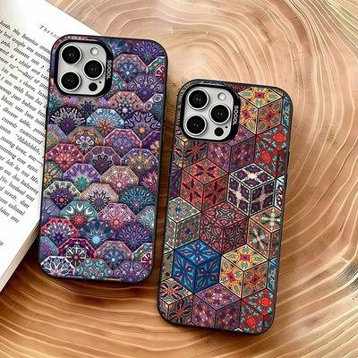 Vintage Pattern Phone Case For iPhone 17,16,15,14,13,12,11 Plus,Pro Max,XS,Colorful Silver Phone Case Funda Cover
