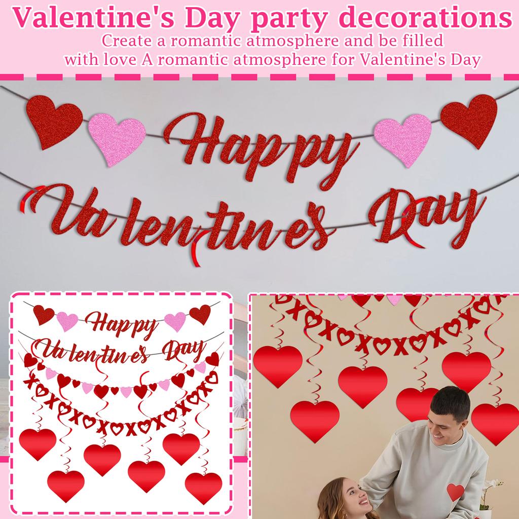Valentine's Day Decorative Pull Flag XO Pull Flower Heart Spiral Hanging Ornament