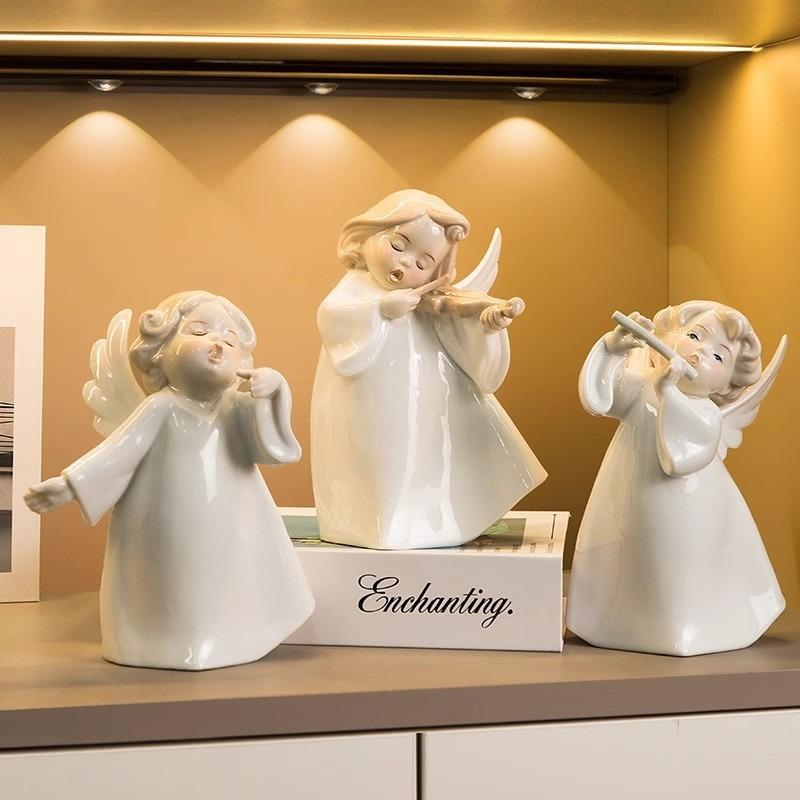 White Ceramic Little Angel Singing Group Ornaments Holiday Home Decor Gifts for Christmas and Other Festivals