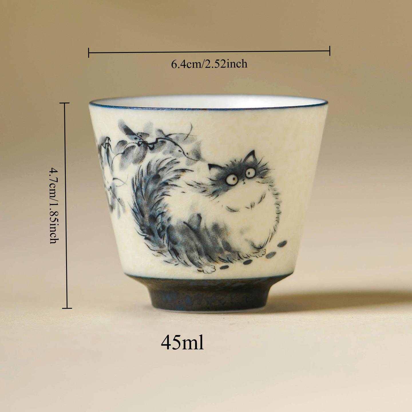 Blue and White Painted Cat Ceramic Teapot Rock Mineral White Teapot 1 Teapot 2 Cups Kung Fu Tea Set