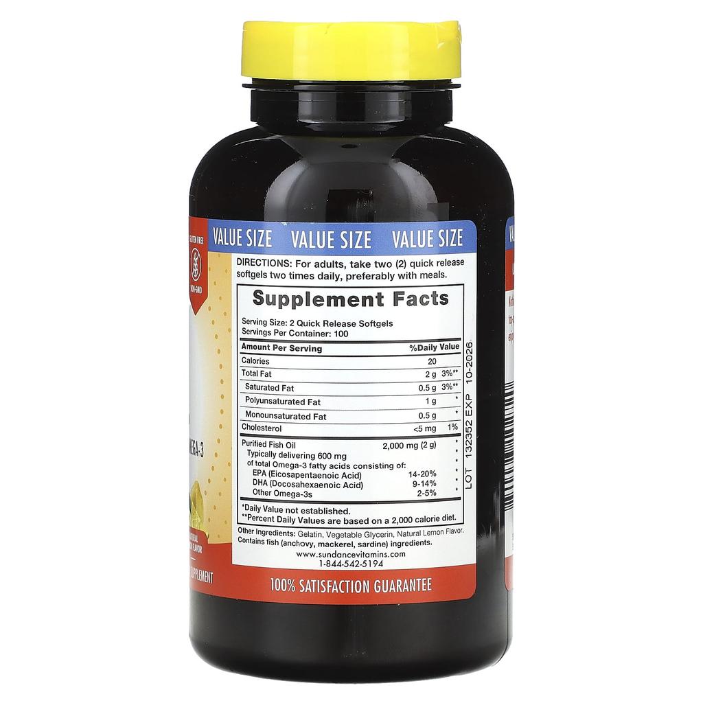 Fish Oil, Natural Lemon, 1,000Mg, 200 Rapid Release Softgels