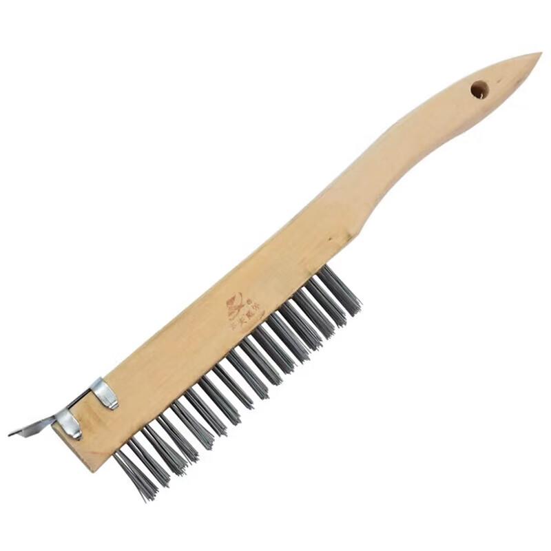 Wooden Handle Wire Brush with Scraper