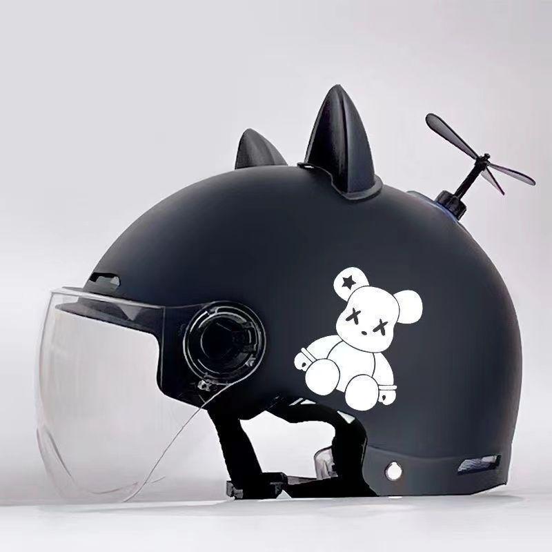 Trend Cat Ear Windmill Electric Car Men and Women Battery Car Motorcycle Safety Anti-drop Four Seasons Summer Half Helmet Helmet