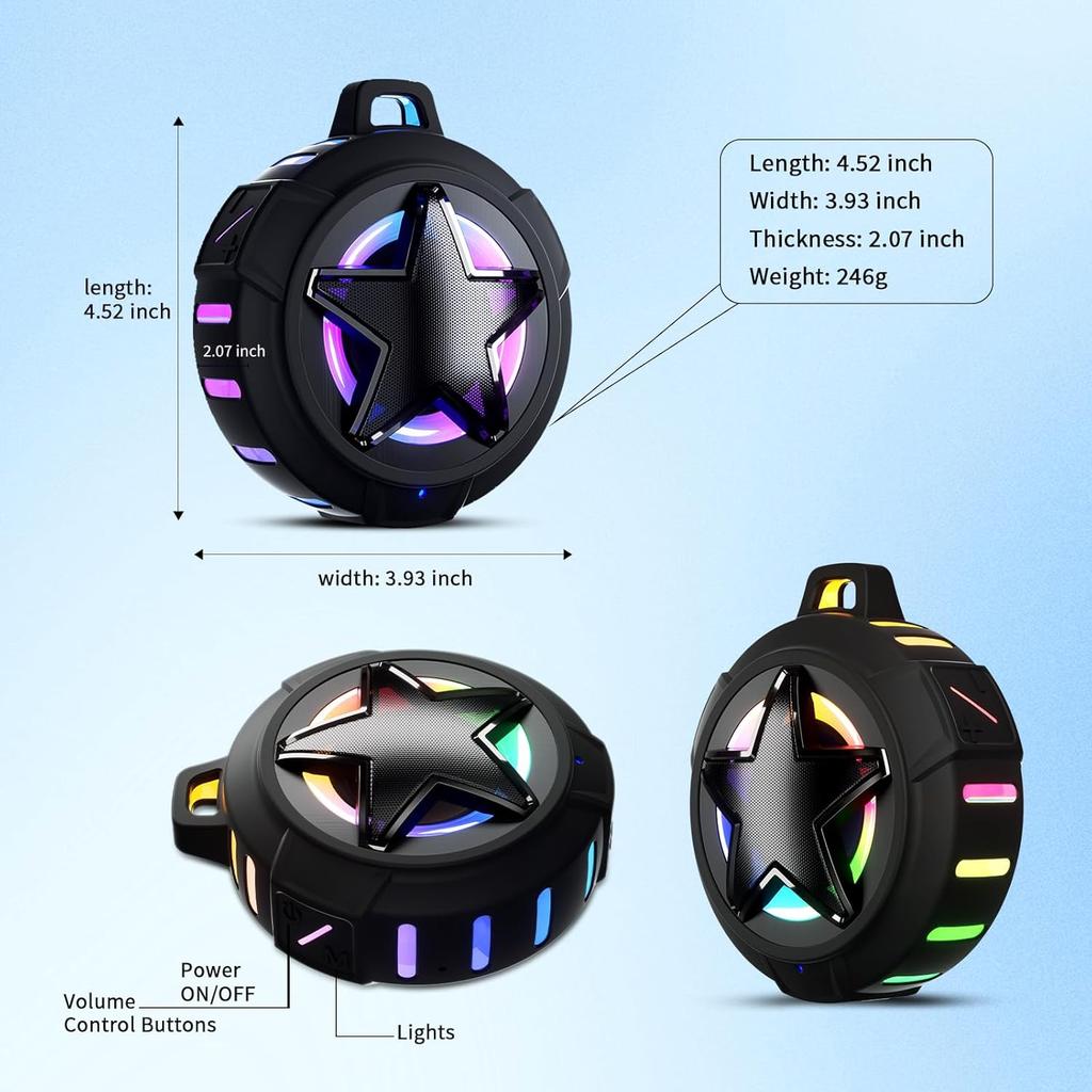 EBODA Bluetooth Shower Speaker, IP67 Waterproof Portable Speakers, Floating, TF Card, Small Outdoor Speaker with LED Light, True Wireless Stereo for