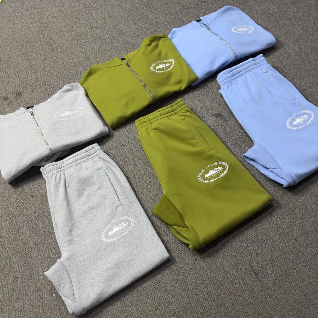 Set Cardigan con Cappuccio Retro High Street Largo Corteiz Alcatraz e Pantaloni Casual da Uomo