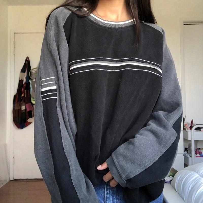 Contrast Patchwork Grunge Sweatshirts Harajuku Korean Casual Long Sleeve New Pullovers Women hoodie Autumn Winter hoody Outfits