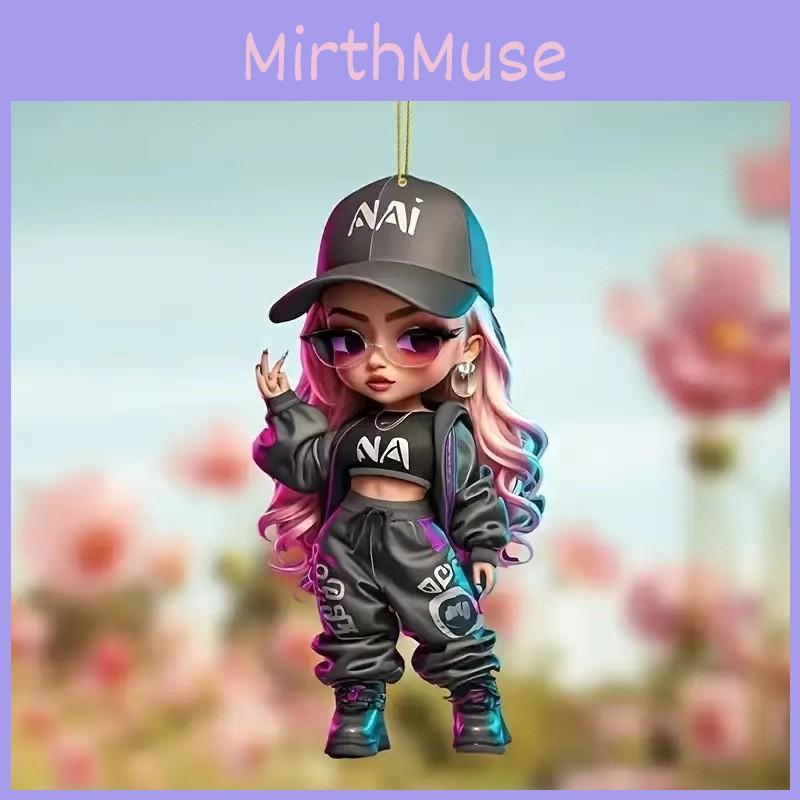 Car Decor Acrylic Cute Girl Series Car Mirror Pendant With Cartoon Style For Interior Enhancement