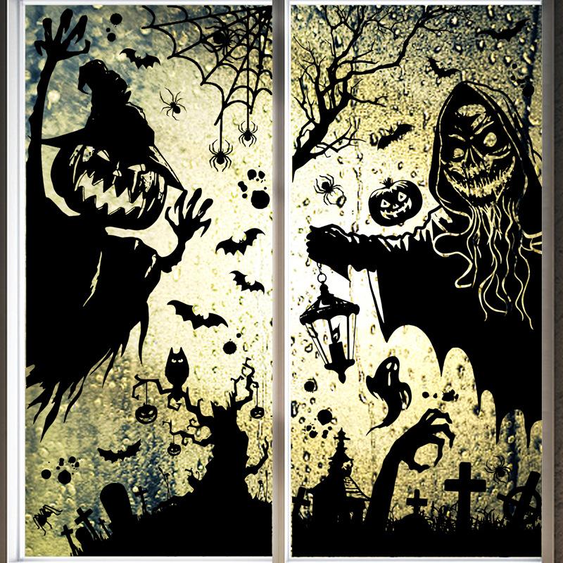 Large Skull Pumpkin Halloween Stickers Witch Demon Bat Static Stickers Halloween Decorations Party Supplies