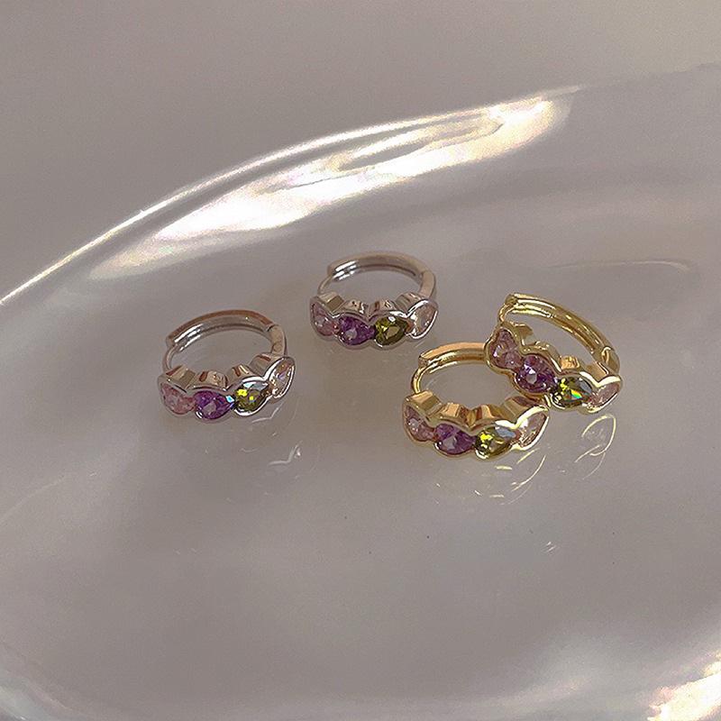 Mori Stil Bunte Zirkon Herz Metall Ohrklemmen - Vielseitige, Leichte Luxus-Ohrringe