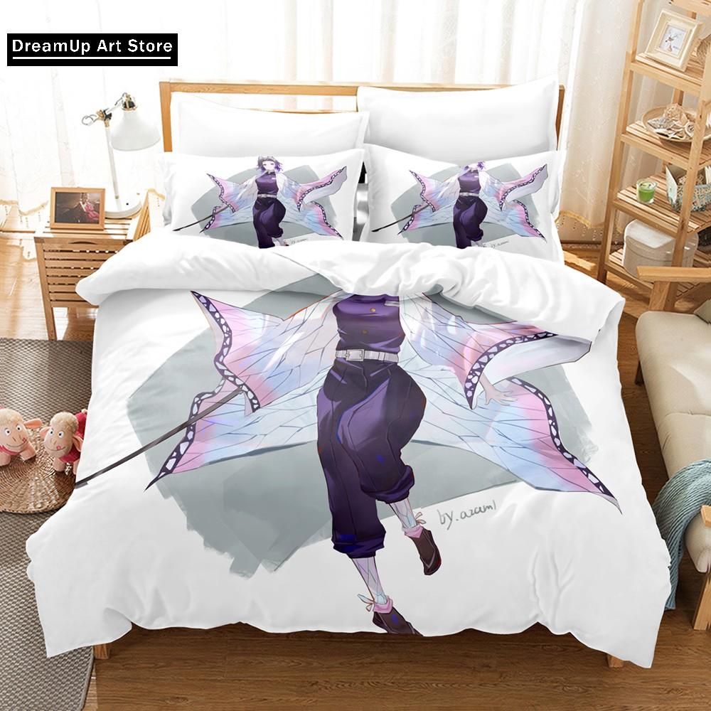 3D Print Kochou Shinobu Anime Demon Slayer Bedding Set Cute Quilt Cover Bed Cover With Pillowcase Twin Single Queen King Size
