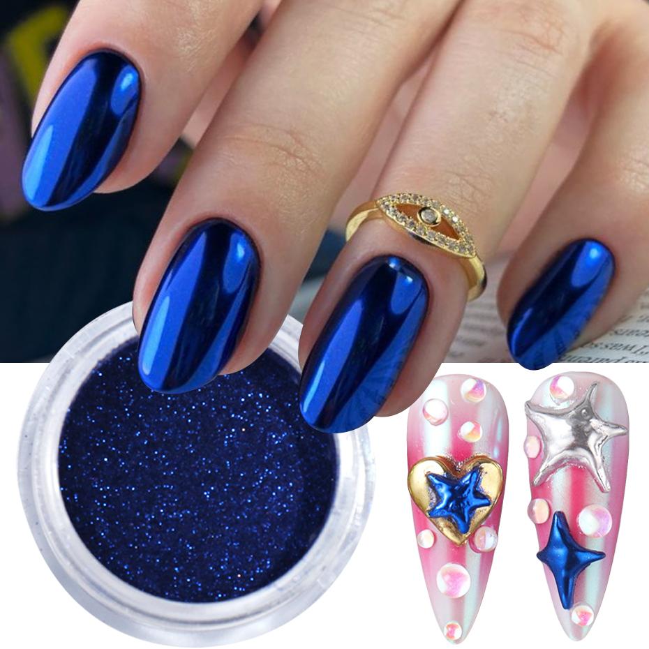 Xiaomi 1 Bottle Blue Chrome Mirror Nail Powder Metallic Nail Art Mirror Powder Shiny Dust Charms DIY Manicure Decoration Accessories