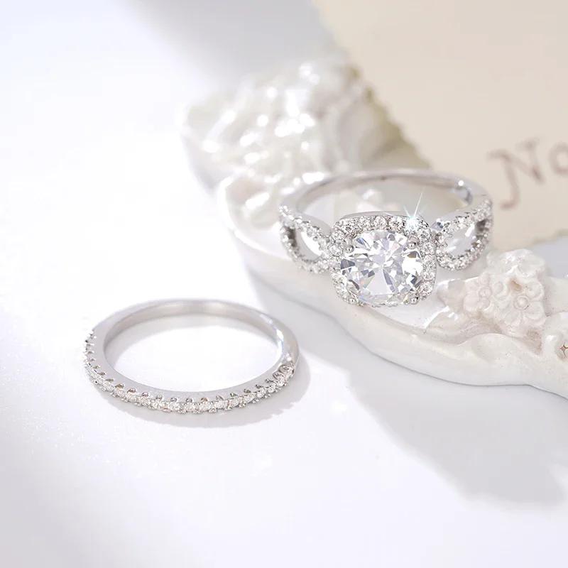 Huitan Fashion Brilliant /Set Rings Female Delicate Eternal Promise Wedding Band Jewelry Graceful Bling Bling Accessories