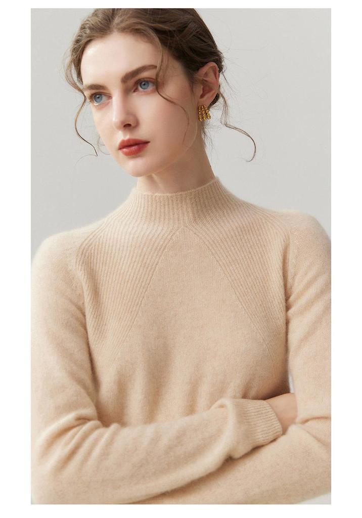 Lekasha 100% Pure Cashmere Women's Loose-Fit 12-Gauge Half-High Neck Sweater Base Layer