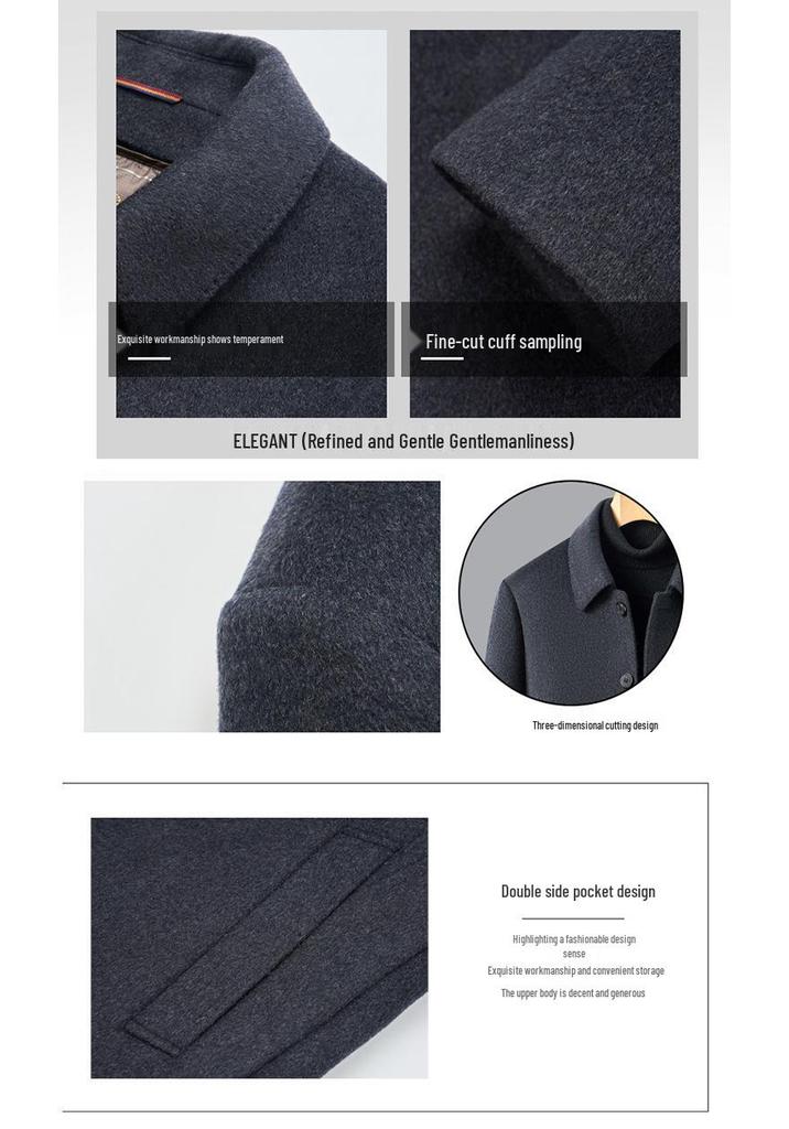 Men's Double-Sided Wool Cashmere Coat with Lapel, Detachable Down Jacket for Winter – Long Coat for Middle-Aged Dads