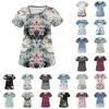 Women's Casual  Print Short Sleeve Sloping Collar Workwear Top With Double Pockets