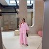 2025 Summer Yellow Pleated Women's Casual Shirt and Loose Pants Set - European and American Design.