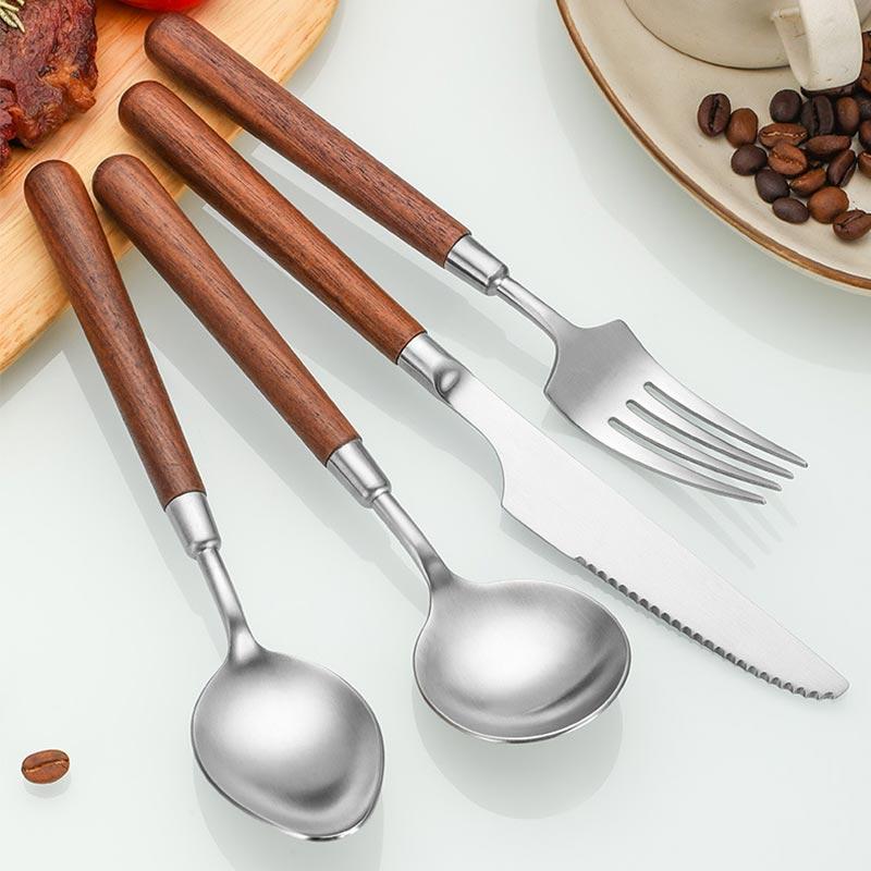 4Pcs/Sets 304 Stainless Steel Tableware Set,Steak Knife Fork Spoon Set Retro Walnut Wooden Handle Restaurant hotel Tableware Set