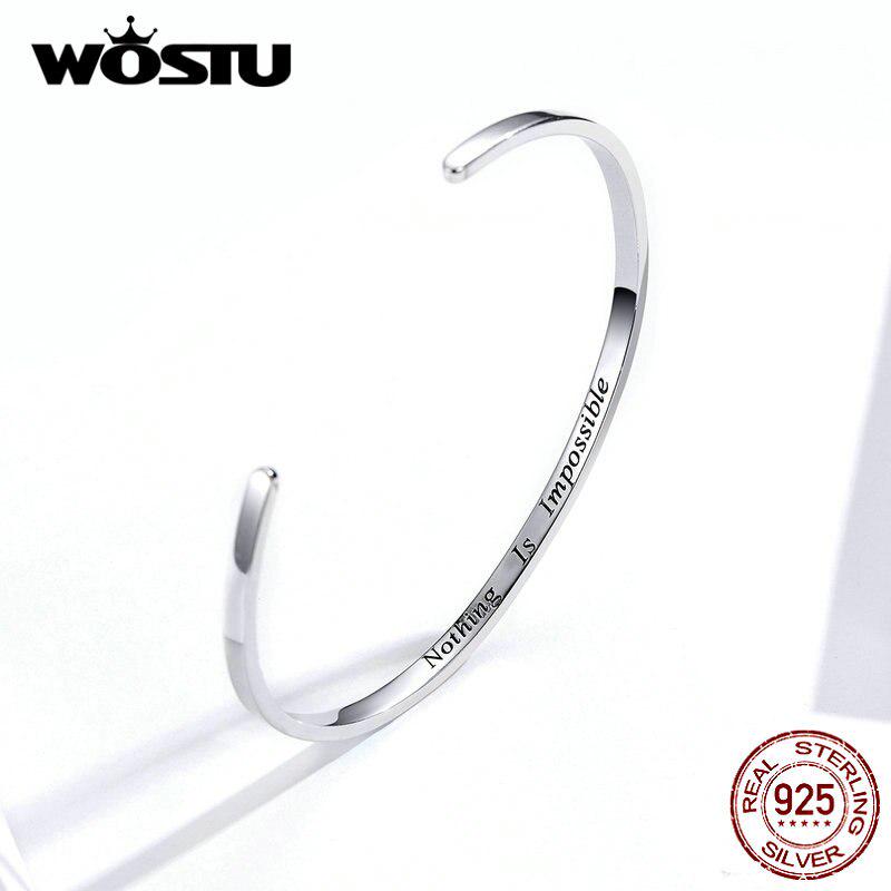 WOSTU 925 Sterling sølv originalt armbånd og armbånd Ingenting er umulig Justerbart heldig armbånd