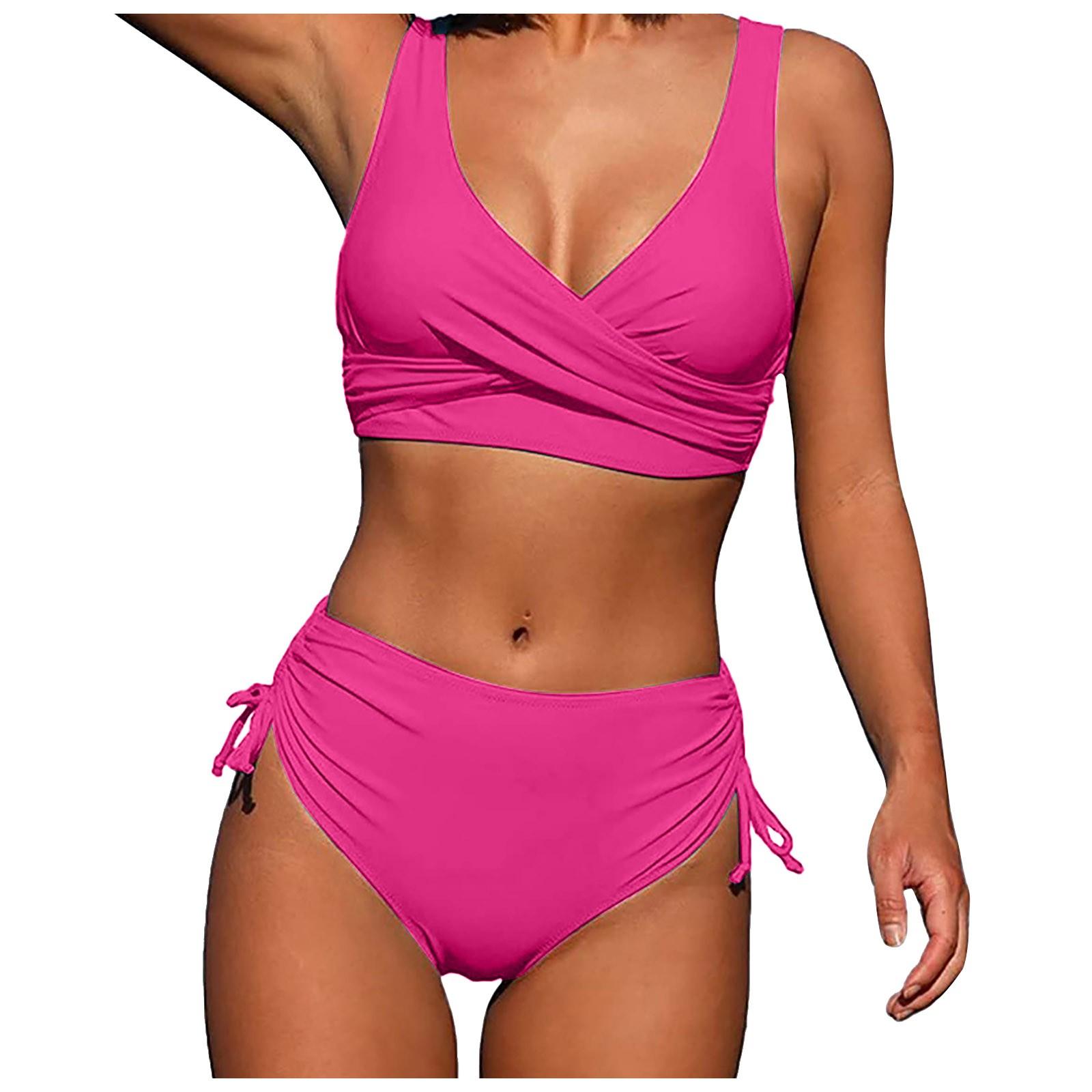 

Женский сплит-бикини, однотонный сексуальный купальник с высокой талией и ремешками S