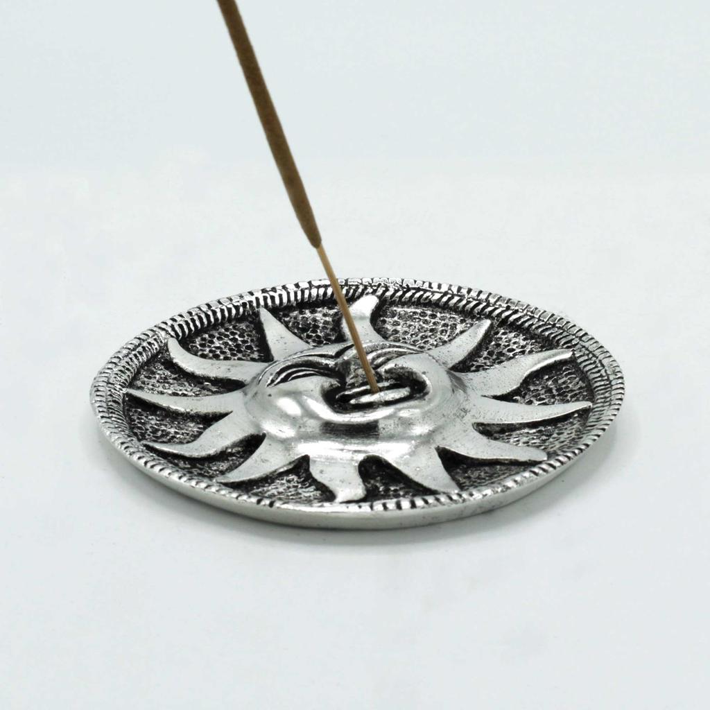 Incense Stick Holder Sun Design Polished Aluminium 9cm