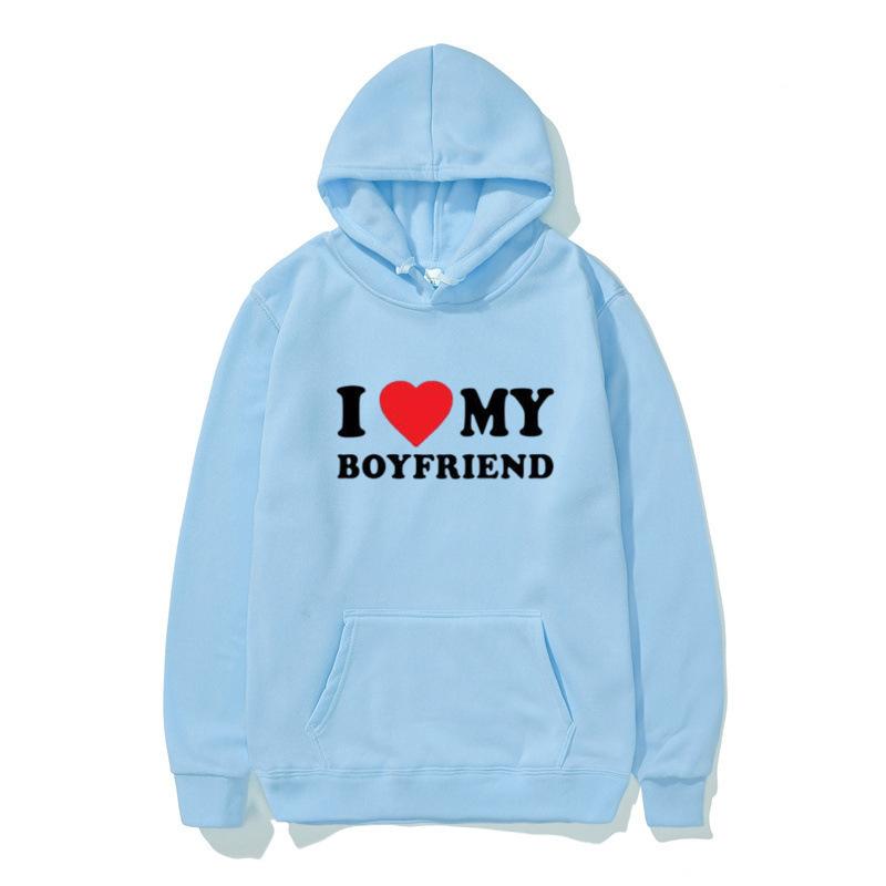 I LOVE MY GIRLFRIEND I Love My Boyfriend Love Casual Loose Pullover Hooded Sweater