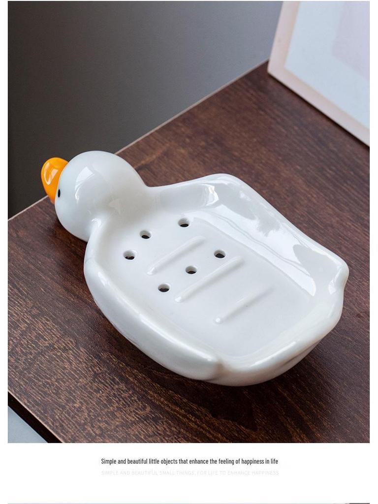 Cute Cartoon Duck Ceramic Soap Dish & Toothbrush Holder for Bathroom
