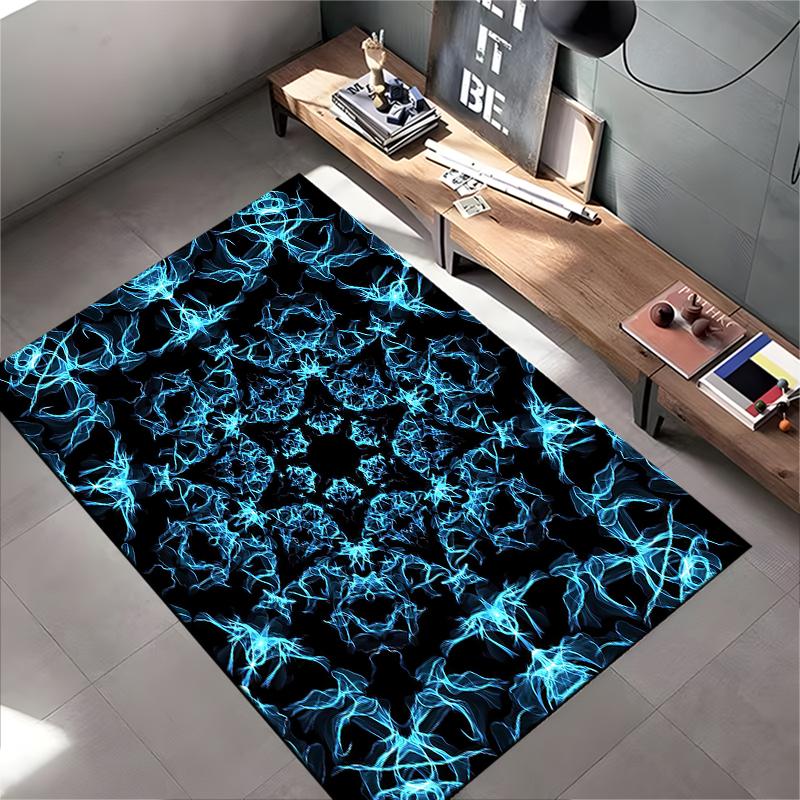 Modern Blue Neon Abstract Pattern Living Room Carpet - Home Decor Rug Suitable for Use As an Anti-slip for Living Room Bedroom Sofas