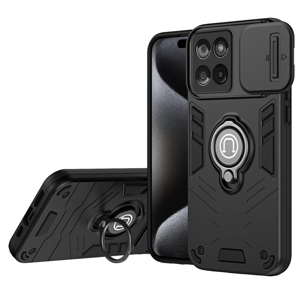 Hybrid Armor Shockproof Case For Motorola Moto Edge 60 Pro Fusion Sliding Window Metal Ring Holder TPU Frame Plastic Phone Cover