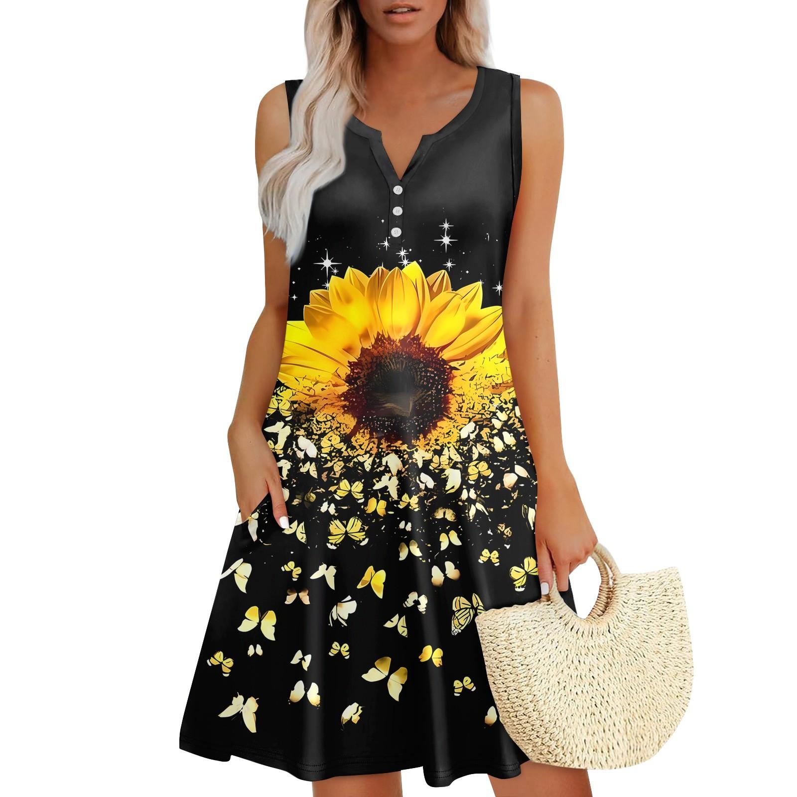 

Женские летние платья Свободные сарафаны без рукавов с V-образным вырезом Платье с карманами L оранжевый