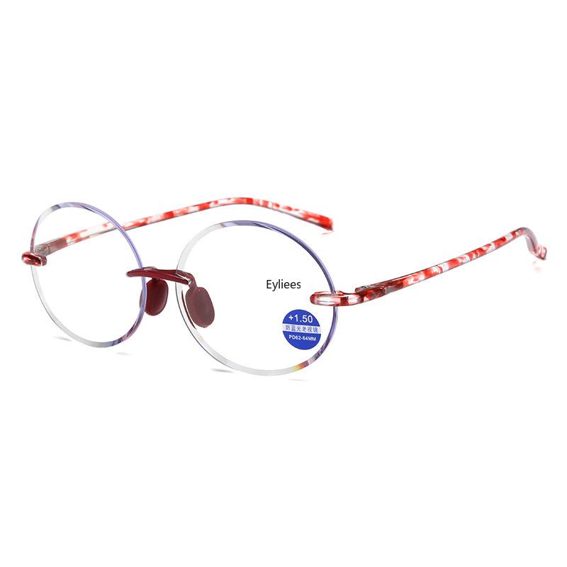 Fashion Diamond Trimming Reading Glasses Women Round Frameless Anti Blue Ray Presbyopia Ladies Plus Diopter Prescription Glasses