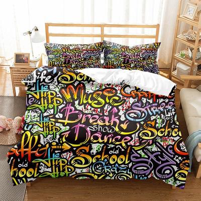Hippie Graffiti Bettbezug Set King Queen Größe Für Kinder Jungen Jugendliche Polyester Bettdeckenbezug Modern Street Art Tagesdecke Bezug