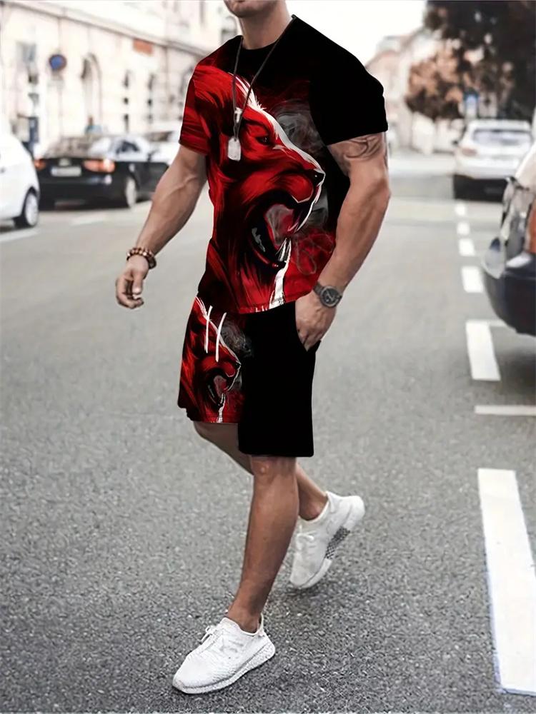 2024 New Summer Fashion Animal Print Suit Black and White Tiger 3D Pattern Outdoor Street Shooting Sportswear Men's Casual Wear