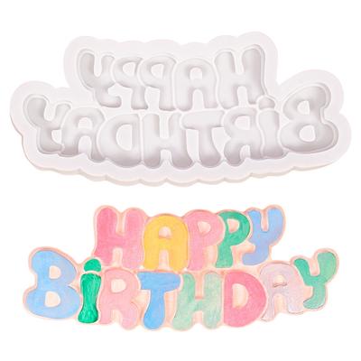Moule à Gâteau Joyeux Anniversaire Moule à Lettres en Silicone Outil de Cuisson pour DIY Chocolats Bonbons Biscuits Puddings
