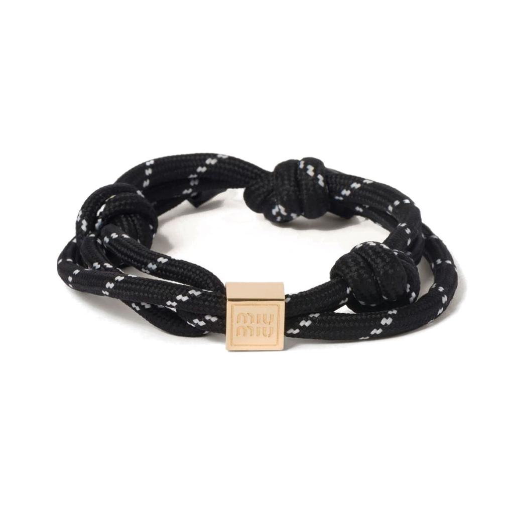 Miu Miu Logo Detail Leather Metal Nylon Bracelet Women accessories Black 5IB538-3L74-F0002