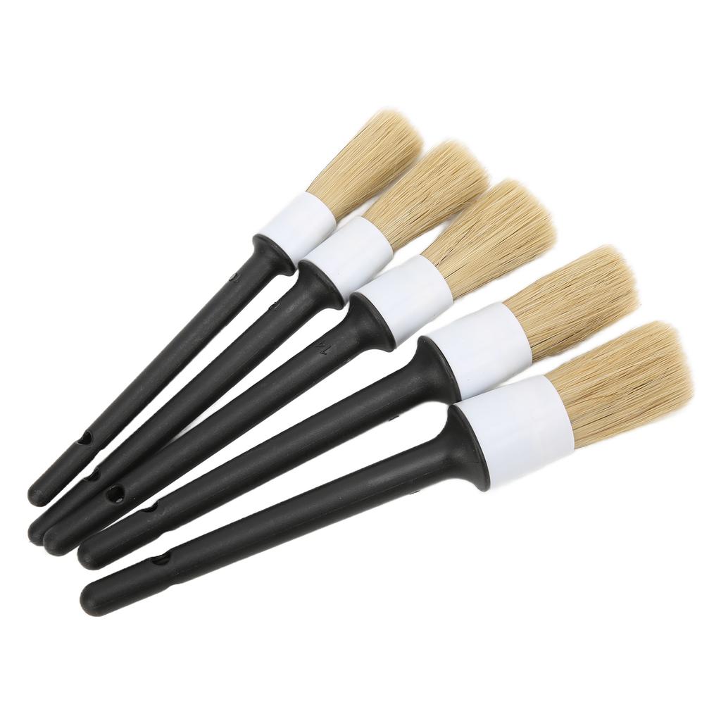 5pcs Auto Detailing Brush Set for Cleaning Car Interior Exterior Engine Exhaust Leather SeatWhite Grey