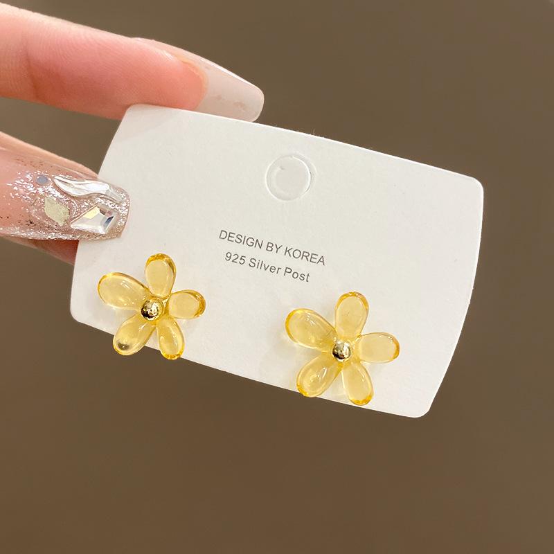 Прозрачные желтые серьги-цветы женские серьги-гвоздики маленькие свежие персонализированные уши
