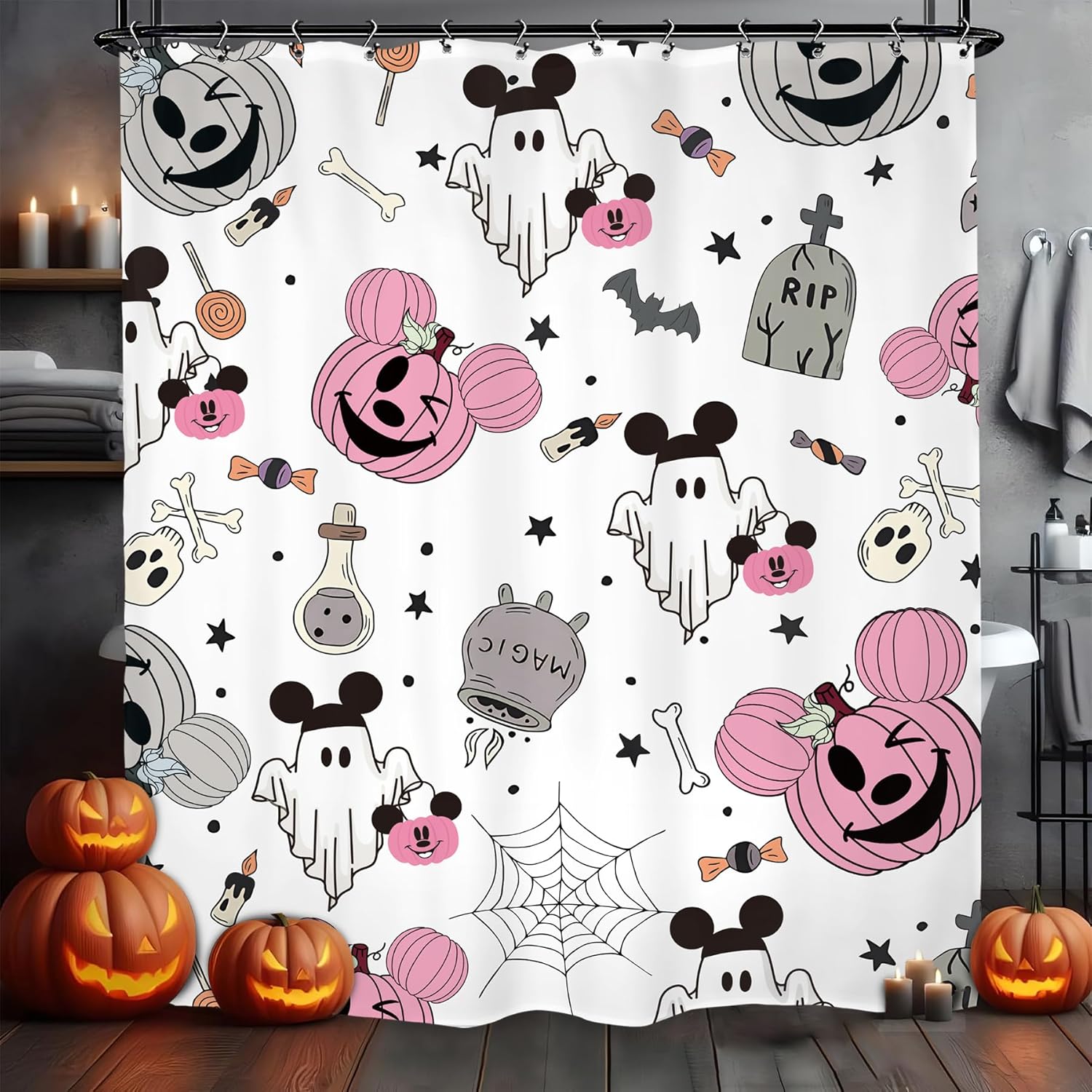 Хэллоуин Призрак Смешная Занавеска для Ванной Милый Праздничный Оранжевый Тыква Ужас Жуткий Страшный Голова Мыши Детский Набор для Ванной 90x180CM