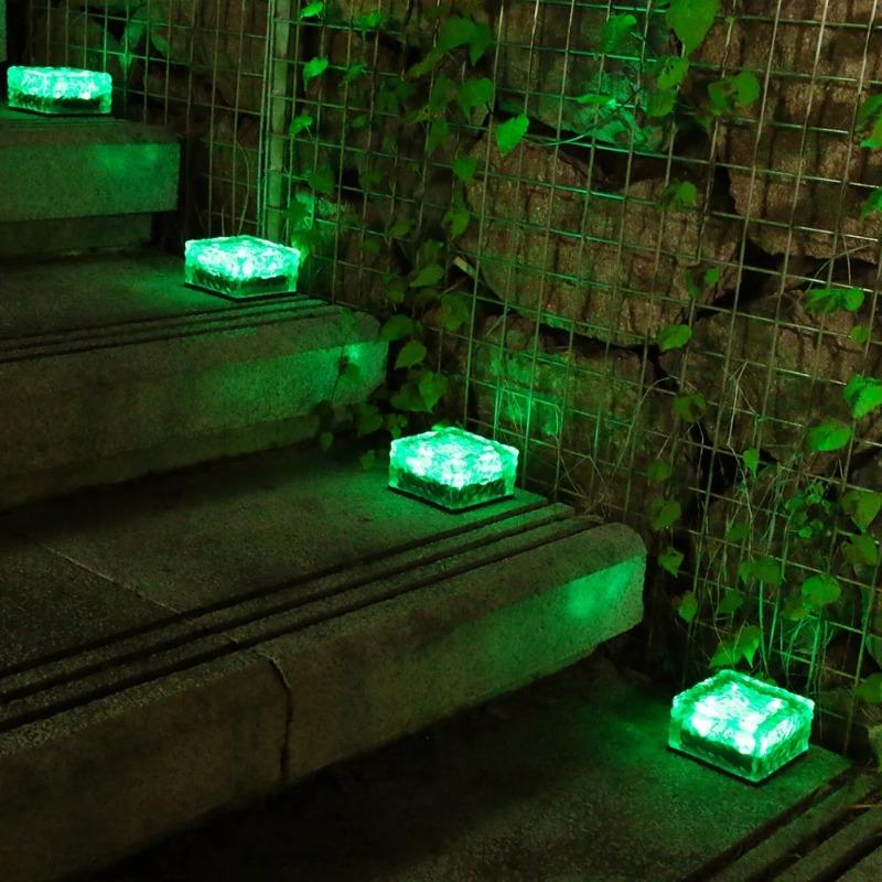LED Solar Garden Light Brick Ice Cube Solar Lawn Lights Outdoor Christmas Decoration Lamp for Stair Pathway Driveway Landscape Yard Patio