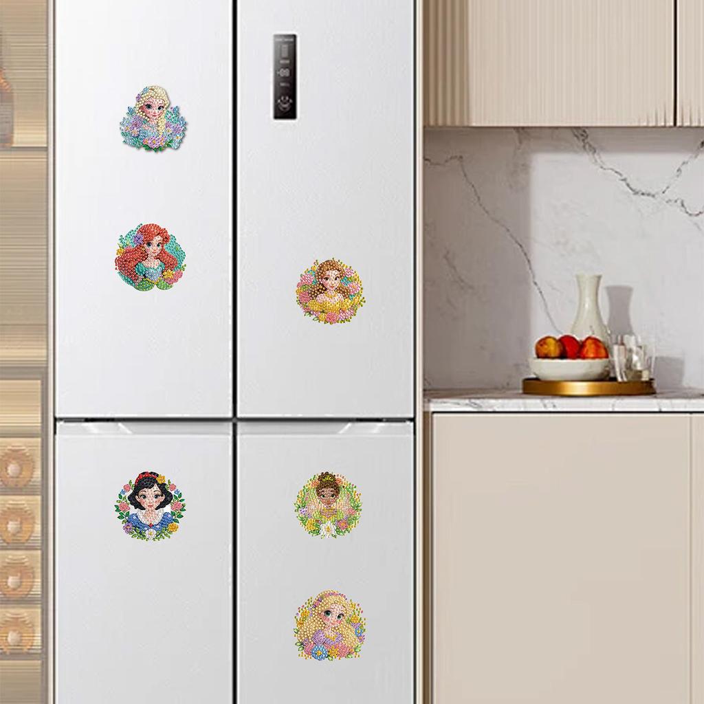 DIY Diamond Painting Refrigerator Magnets, Disney Princess Theme, Cross-stitch Round Diamond Handicraft Home Decoration Gift