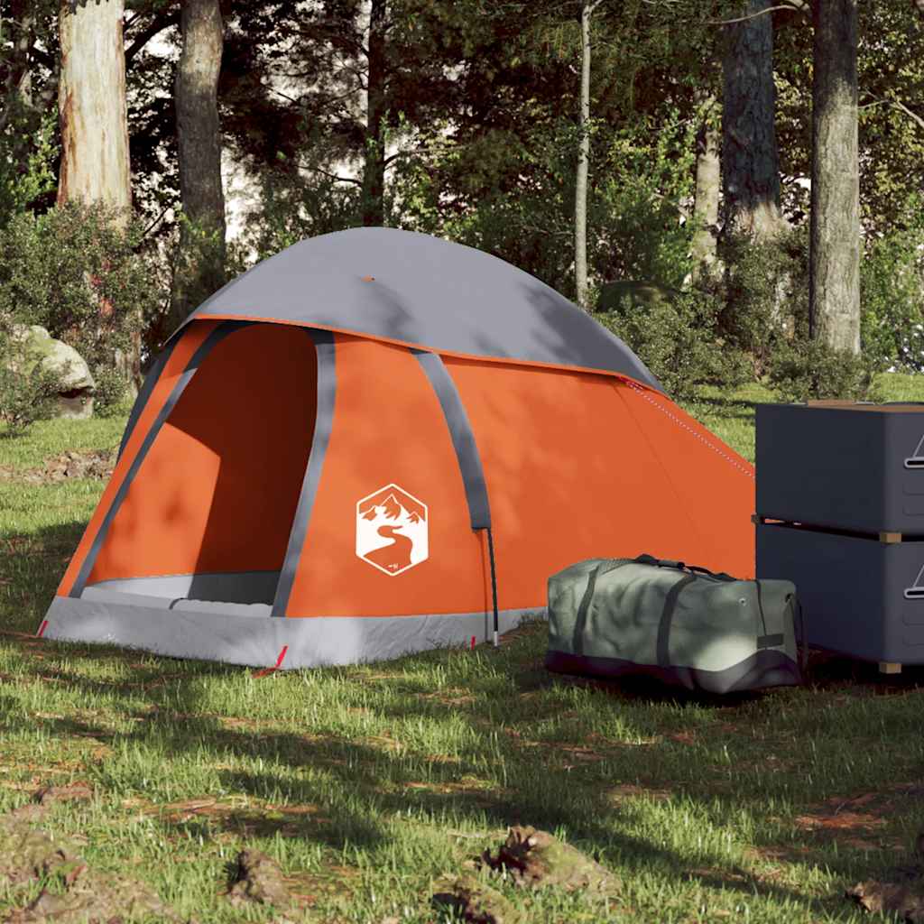 Dome Camping Tent for 1 Person Grey and Orange Waterproof