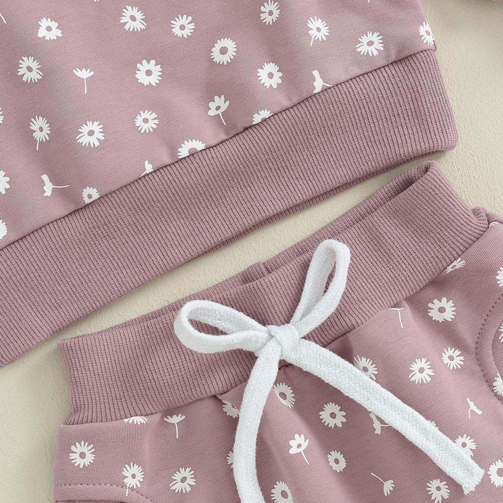 Baby Girls Outfit, Flower Print Long Sleeve Crew Neck Sweatshirt Sweatpants Headband Fall Outfit