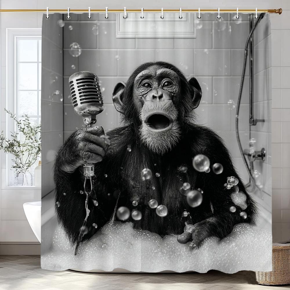 Funny Monkey Black and White Fun Animals In Bathtub Shower Curtain, Bathroom Decorative Shower Curtain,with Hooks