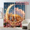 2pcs, 2D FLAT PRINTING Curtains (Without Rod) Moonlit Cat Popular Curtain Cloth Versatile Fabric Curtains Decorations For Home