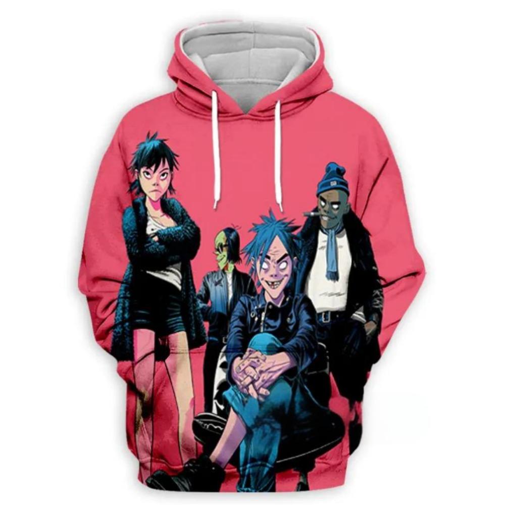 Mikina s kapucí Gorillaz Band s 3D potiskem pro děti, ležérní nadměrný Y2k Harajuku top s kapucí, chlapecká mikina