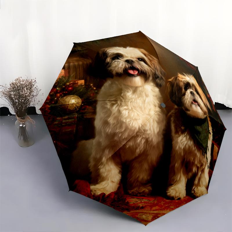 Shih Tzu pattern, automatic folding umbrella, portable and foldable design, 8 ribs, a Christmas or birthday gift.